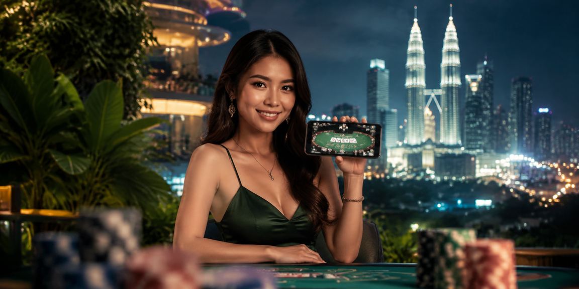 Permainan baccarat bergaya Melayu di Kuala Lumpur dengan latar kasino neon
