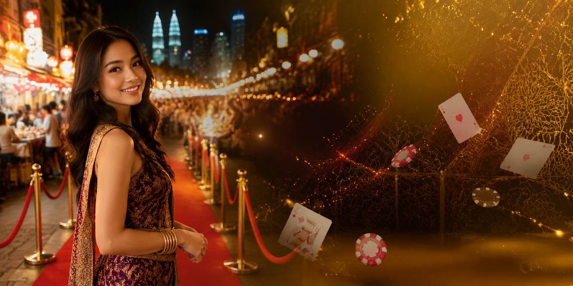 Suasana permainan poker dalam talian bertema neon di Kuala Lumpur