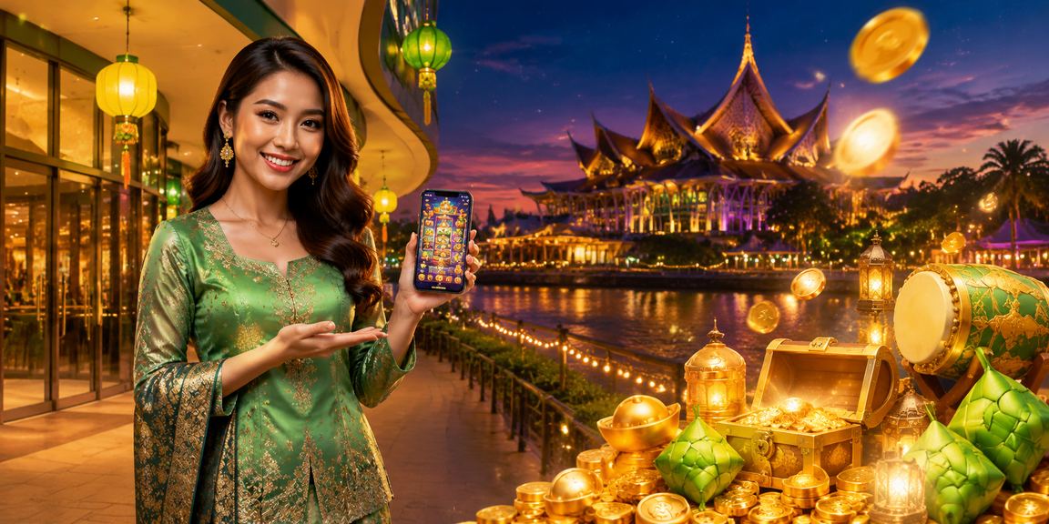 Aplikasi kasino 5112 bertema Hari Raya di Sarawak dengan latar neon ungu